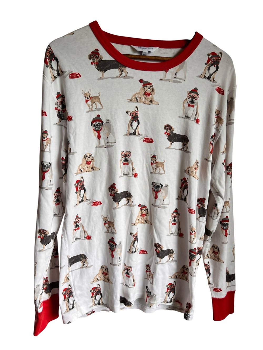 The Company Store Holiday Paws Dog Print Cotton Pajama Top Size M